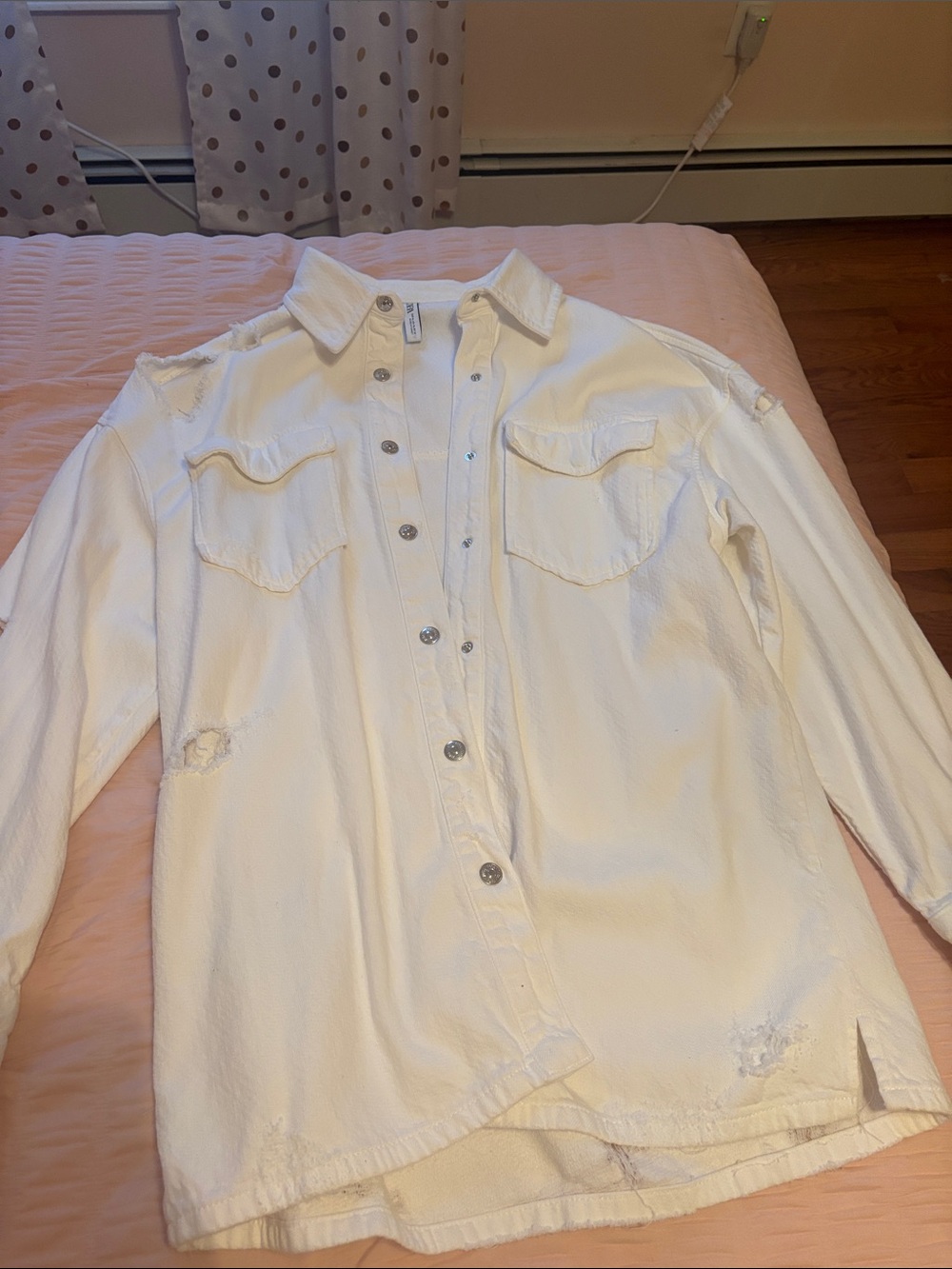 Zara White Distressed Button-Down Shirt - Kids